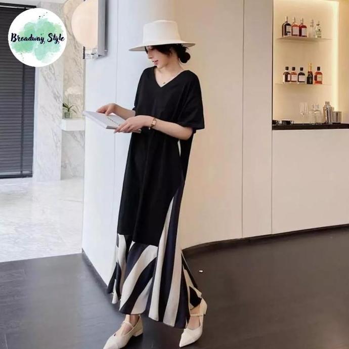 Maxi Long Dress Baju Terusan Wanita Lengan Pendek Vacation Bali Pantai Big Size Oversize