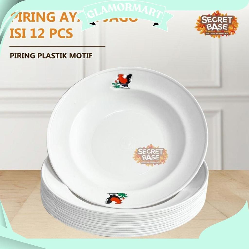 (Isi 12Pcs) Piring Ayam Jago - Piring Plastik Lusinan Tebal / Mangkok Prasmanan Aesthetic Buah Ori