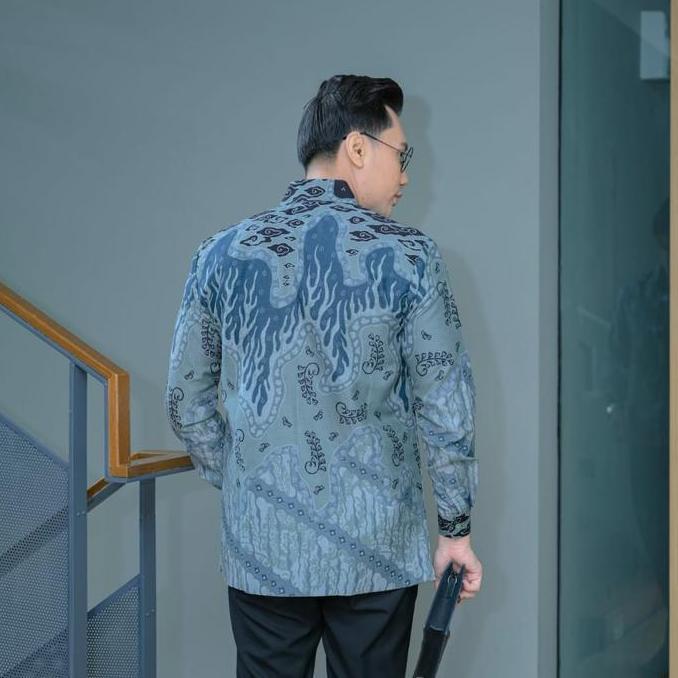 KEMEJA BATIK PRIA DOBBY PREMIUM REGULER FIT MEGA MENDUNG BIRU