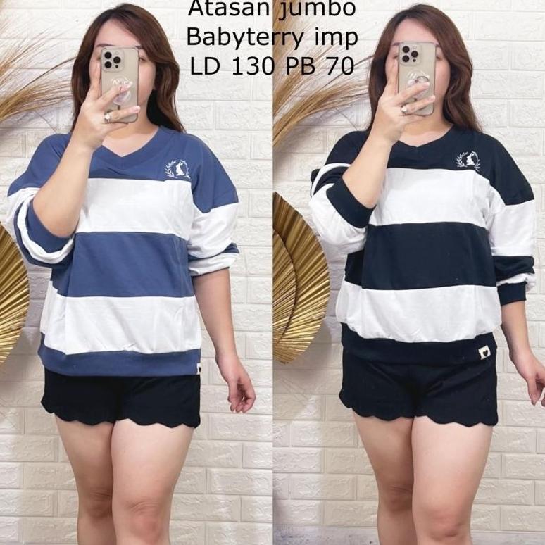 [REALPIC] ATASAN KAOS BABYTERRY WANITA LD JUMBO BESAR TANGAN PANJANG BORDIR