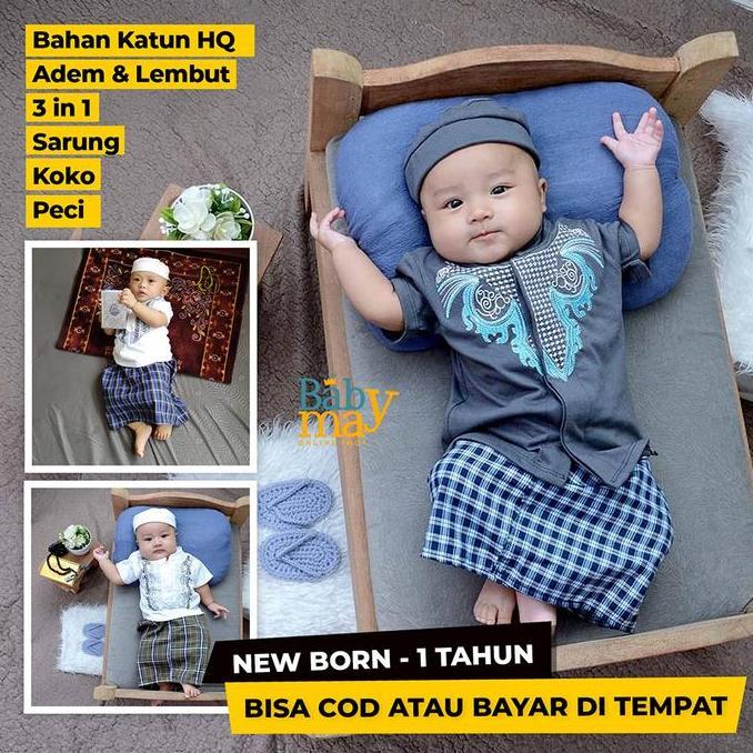 DV7 }} [ BABYMAY ] BAJU KOKO Anak BAYI LAKI-LAKI 0 6 BULAN NEWBORN 6 12 BULAN SETELAN KOKO Muslim OZ