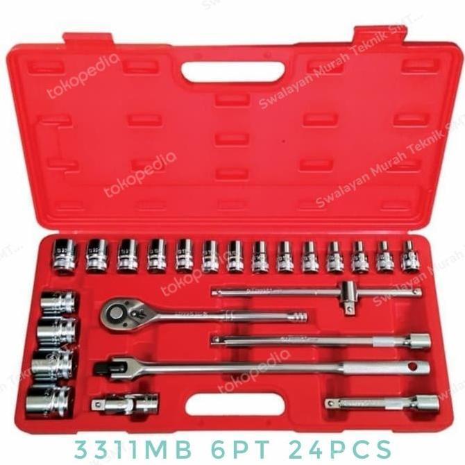 LIPPRO 3312MB KUNCI SOK SET 24PCS 1/2" 12PT SOCKET WRENCH 8MM-32MM CRV