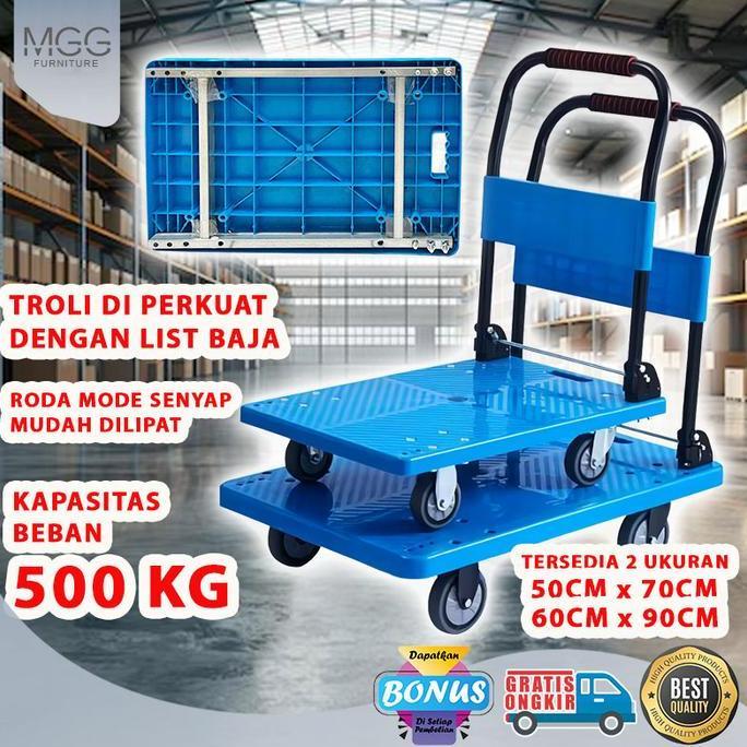 MGG Furniture Troli Lipat Trolley Barang 500 KG Kapasitas Beban Besi Baja List Roda Senyap Desain Pr