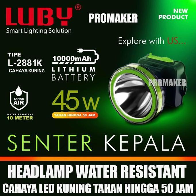 Senter Kepala Led Luby 45 Watt L-2881K Cahaya Kuning Charger Original