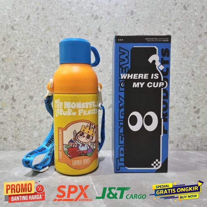 Diskon Gede Botol Tempat Air Minum Stainless 304 600ml/ Tumbler Anak Sekolah Tali Panjang + Box - 20