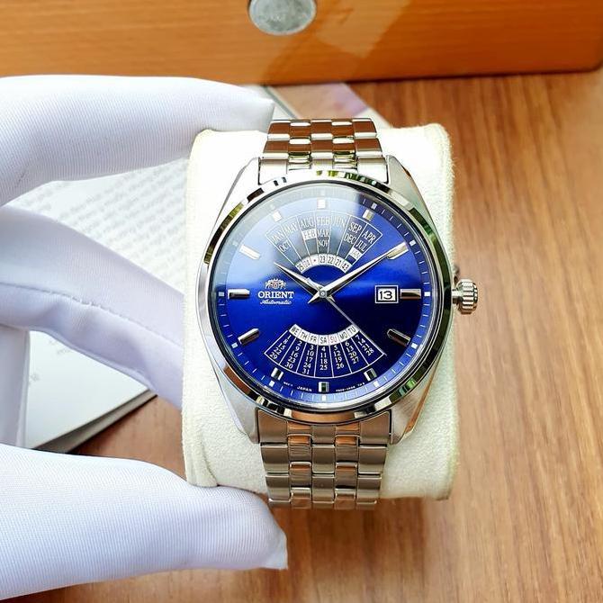 Jam Tangan Pria Orient RA-BA0003L10B Multi Year Calendar Automatic Blue Dial Stainless Steel RA-BA00