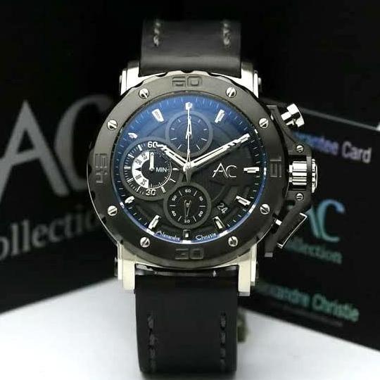 ALEXANDRE CHRISTIE AC9205MC / AC 9205 MC SILVER BLACK LEATHER