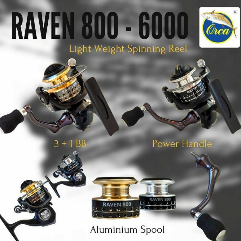 Reel Spinning Orca Raven Power Handle 800-6000 Aluminium Kuat Katrol