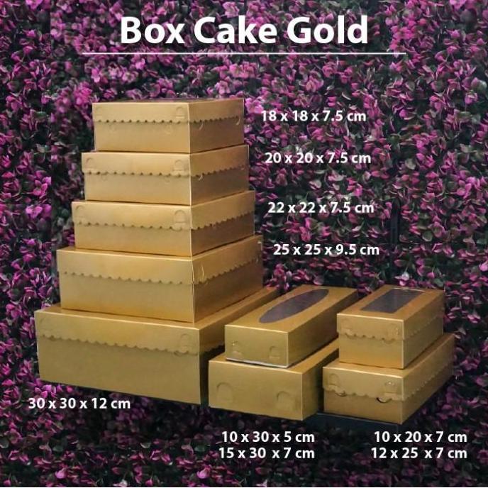 (Depok) Dus Emas 12 x 25 x 7 cm dengan Mika - Box Kue - Gold Cake Box