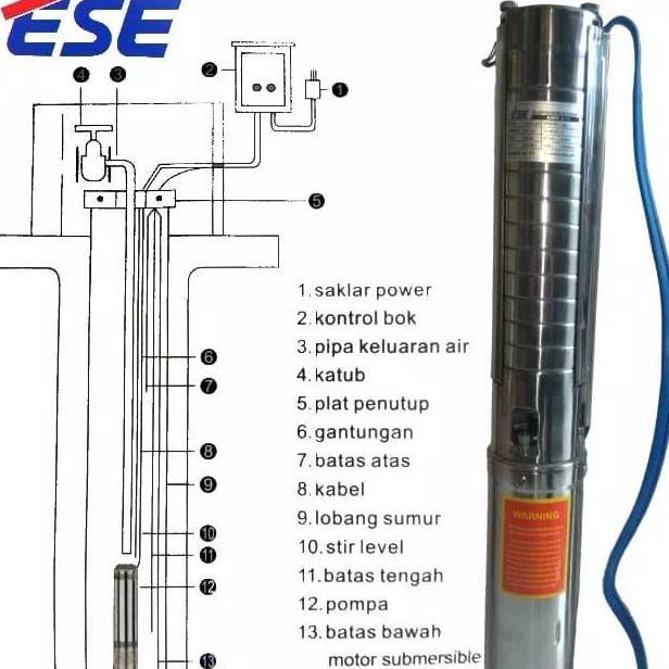 PHRENA Pompa Air Celup Dalam Pompa Submersible ESE NATIONAL 3 HP Sible 4 inch