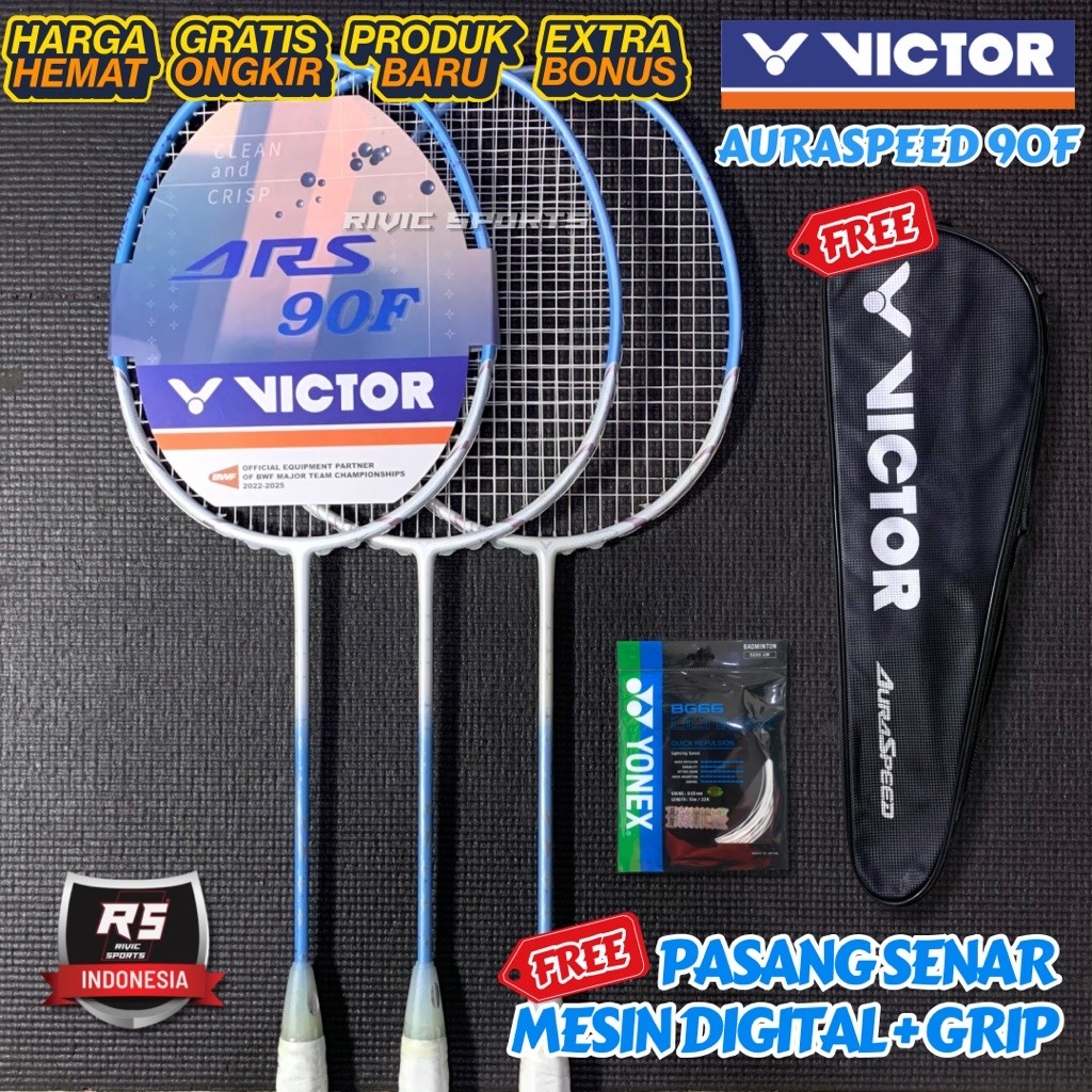 Raket VICTOR AURASPEED 90F 32LBS + SENAR + TAS SINGLE Raket Badminton Terkuat 100% PREMIUM