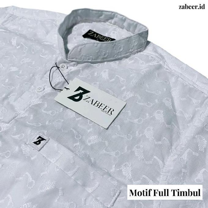 Zabeer Kemeja Koko Pria Brokat Putih - Star
