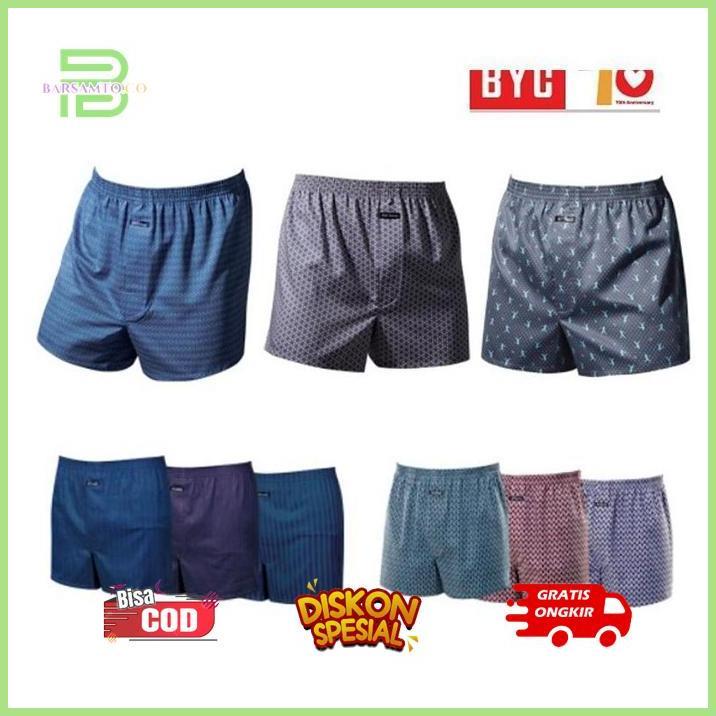 uj-32 GB29 Boxer BYC Celana Pendek Katun Adem Unisex Kotak-Kotak Bunga-Bunga Murah Viral
