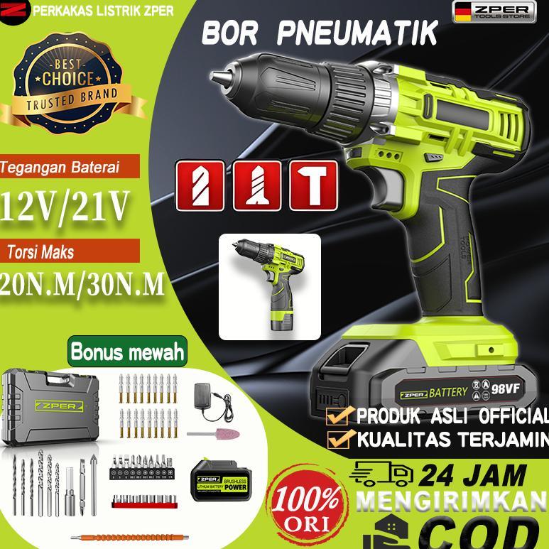 ZPER bor baterai murah berkualitas bor cordless mesin bor elektrik mini Drill Bor Impact Lithium bos