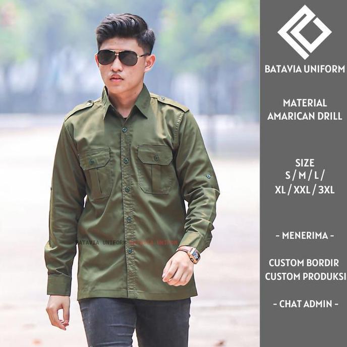 DF176 - Baju Kemeja PDL Lapangan Tactical Lengan Panjang Custom Bordir Army