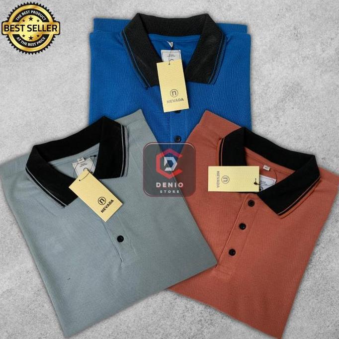 DE83 - [SATUAN 17 WARNA] Kaos Kerah Polos Kombinasi Lengan Manset Pria Dewasa M L XL XXL Jumbo # Baj