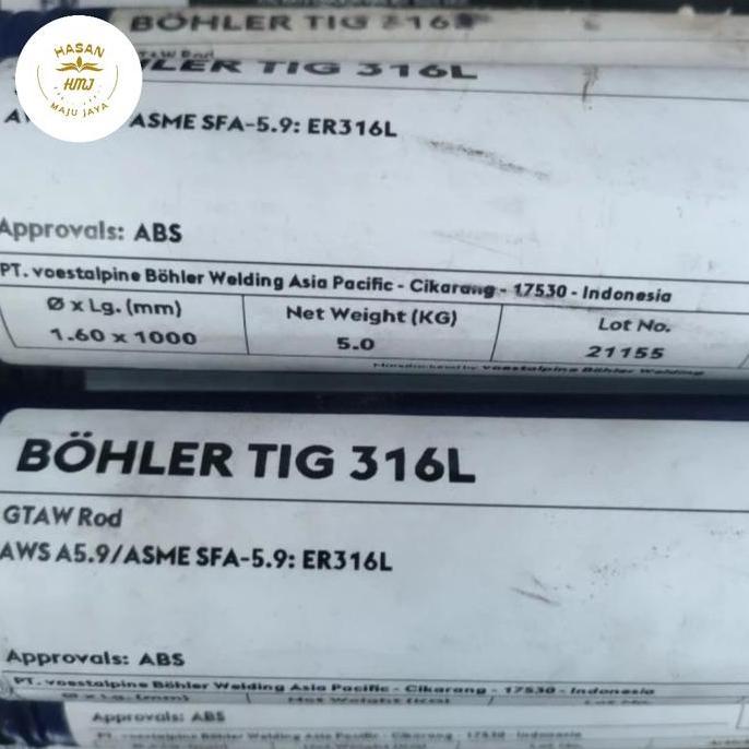 Promo Bohler Kawat Las Stainless Tig 316L 1,6Mm 2,4Mm, 3,2 Mm  5Kg Aws A5.9 Asme Sfa-5.9 Er316L Bera