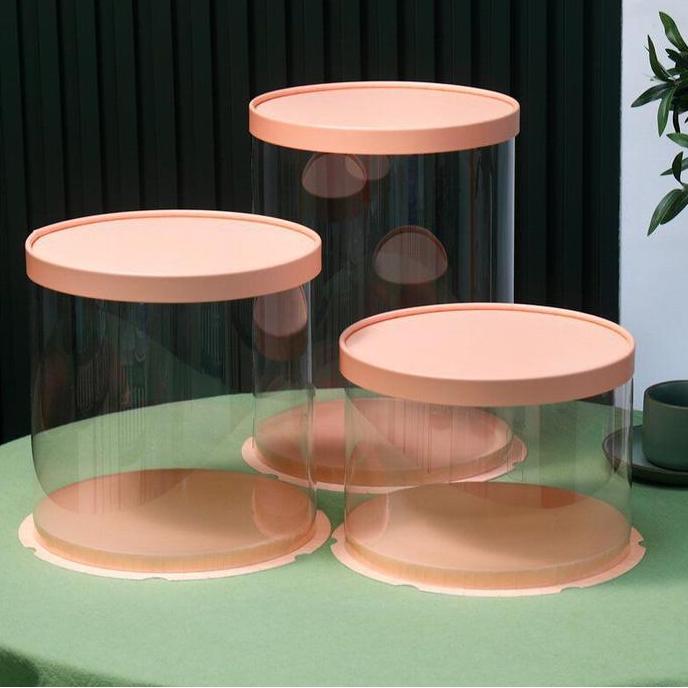 23x23 cm Bulat Kotak Kue Mika Transparan Tinggi dus Cake Box