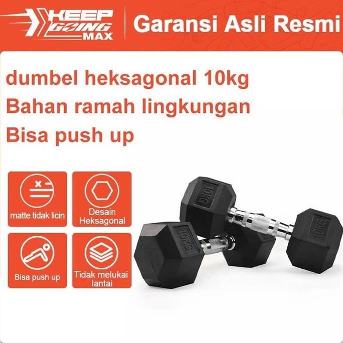 NEW Dumbbell Karet 10kg/Cocok untuk Pria dan Wanita/Peralatan Fitness Rumah/Dumbbell Karet Hexagon