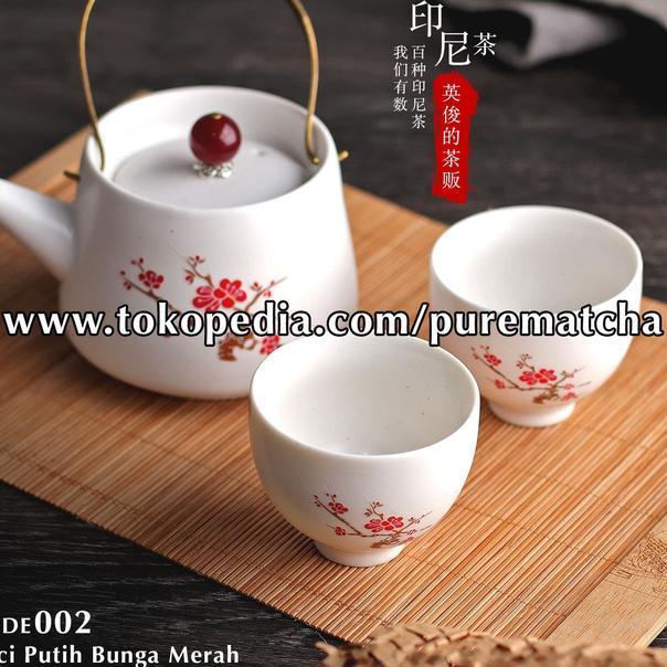 Teapot Chinese Tea Set Motif Bunga Merah Tea Cup Poci Teh Keramik Teko