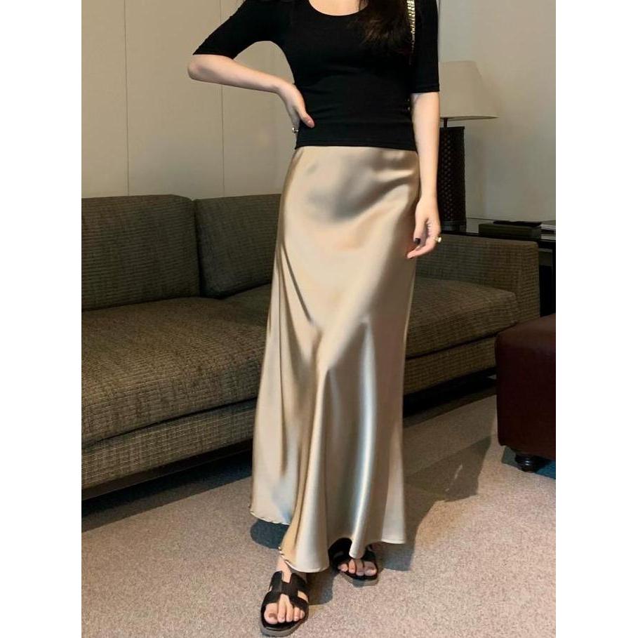 Rok Duyung Satin Rok  Kekinian Bawahan Muslimah   Trendy Skirt Line A  Rok  Satin Maxi  Premium  Sat