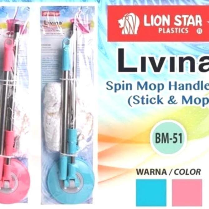 Lion Star : Bm51 Spin Mop Handle Set Gagang Tongkat Kepala + Refill Pel Lion Star Bm 51