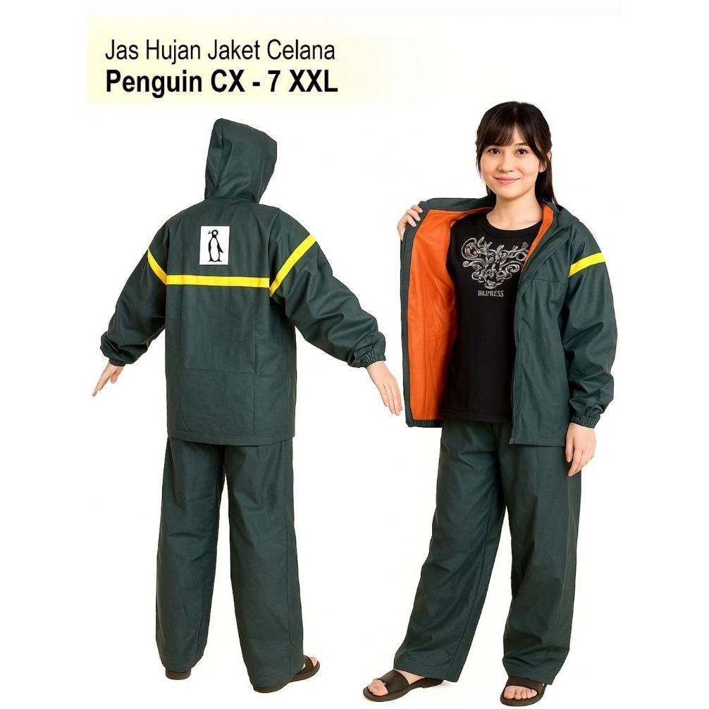 Jas Hujan Setelan Penguin CX7 XXL PVC Tebal Jas Hujan