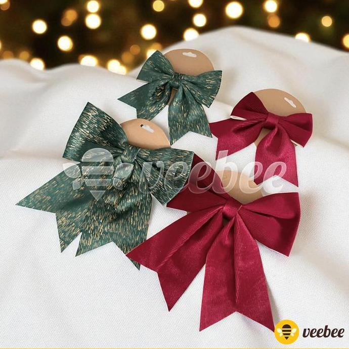 &<&<&<&] Pita Bludru Natal 15cm 25cm Hijau Maroon (V75) | Hiasan Pohon Natal