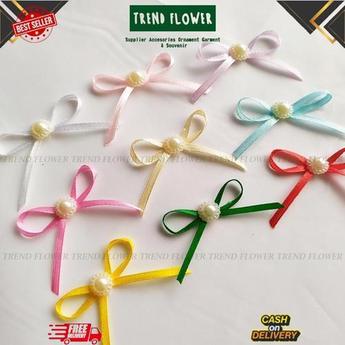 Terlaris [PER LUSIN] Pita kecil Satin 1/8 inch plus monte kecil PER LUSIN pita hiasan souvenir hampe