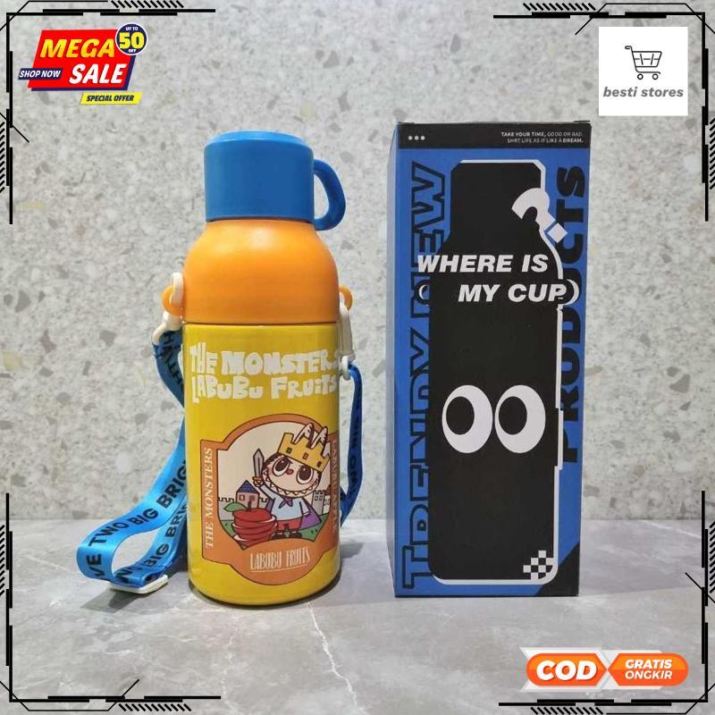 Diskon Botol Tempat Air Minum Stainless 304 600ml/ Tumbler Anak Sekolah Tali Panjang + Box - 2025 CO