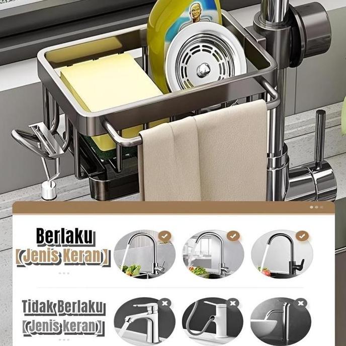 Rak Organizer Wastafel Dapur Tempat Sabun Spons Rak Aluminium Penyimpanan Tempat Kain Pencuci Piring