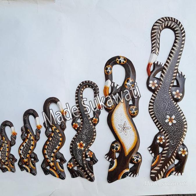 &<&<&<&] Hiasan dinding cicak tokek Gecko Hitam lukis Kerajinan kayu dekorasi bali