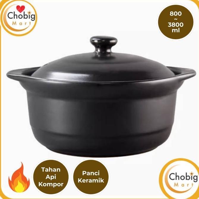 CHOBIG Panci Keramik Masak Rebus Godok Obat Herbal Jamu Sapo Sup Sop Soto Rawon Kuah Ceramic Pot Tan