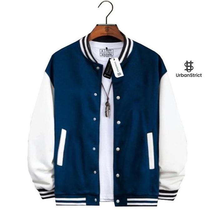 Urbanstrict - Varsity Baseball Jacket Distro Unisex Polos Navy Putih Jaket Varsity TS