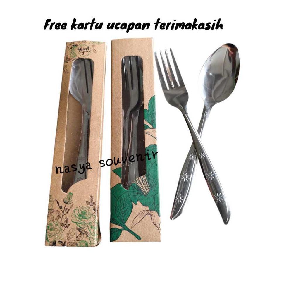 Isi 50 set Sendok Garpu Stainles + Box rustic Souvenir Pernikahan khitanan Souvenir Hadiah Sendok