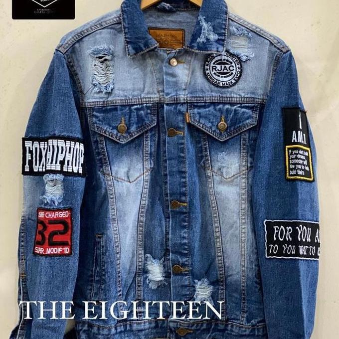 DF241>> Jaket jeans logo emblem bordir unisex