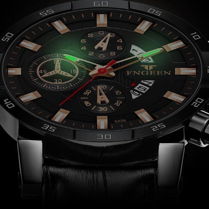DY16 >> J14 Jam Tangan Pria Kulit FNGEEN Terbaru Tahan Air Bonus Box Dan Baterai Cadangan Tahan Gore