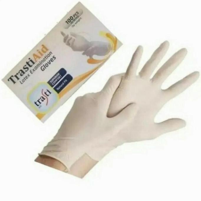 Sarung Tangan Latex 1 Box 100 Pcs Handscoon Latex Medis Trasti