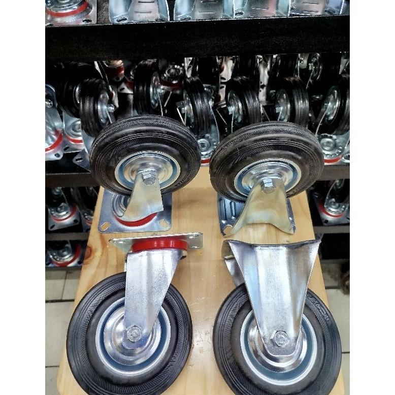 RKS - Roda 5" inch Karet 1set ( 4pcs ) ( 2 Hidup + 2 Mati) Roda troli Gerobak 5 inchi Roda Troli