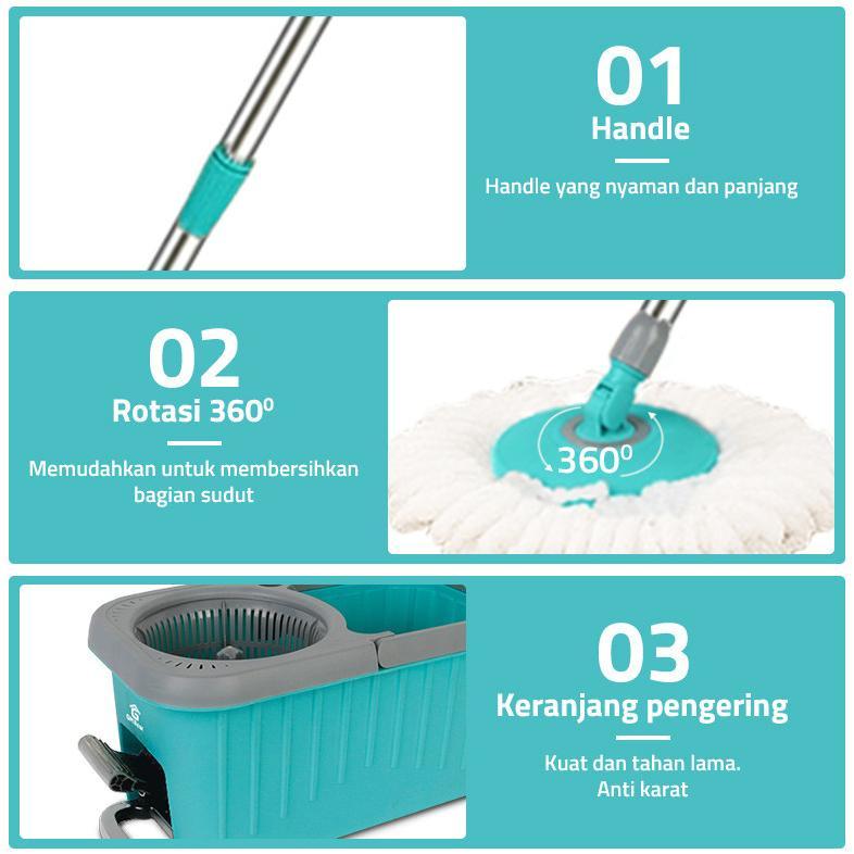 Deessential Pel Lantai Praktis 2318 - Ultra Mop Aclima Pelan Lantai Spin Mop Pel Lantai