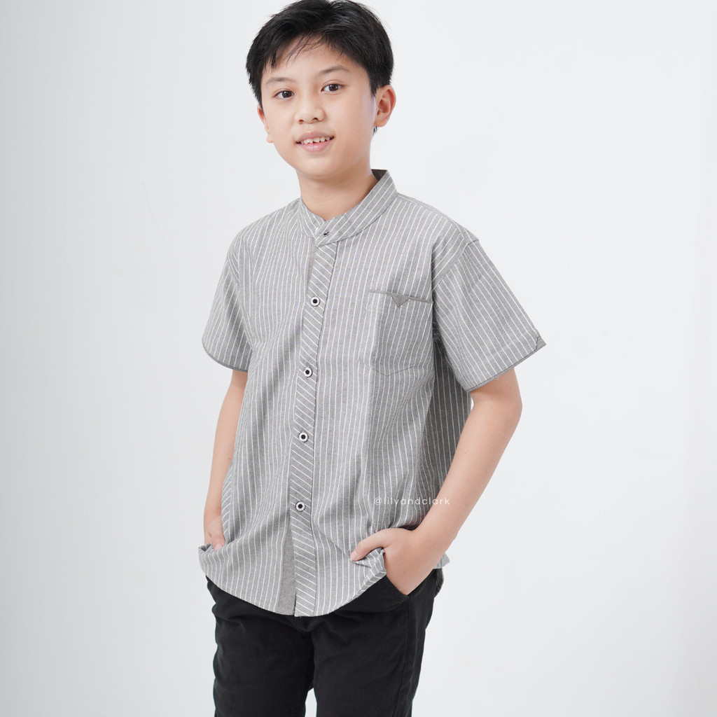 LILY AND CLARK Kemeja anak salur oxford warna Hitam KP17
