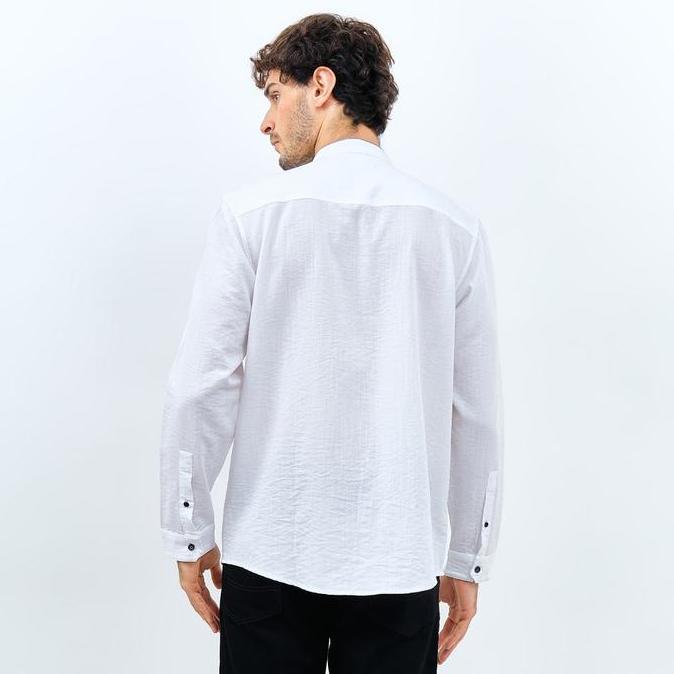 Promo Emba Denim - Naraya One Kemeja Koko Pria Lengan Panjang Polos Regular Baju Fit  Kancing Putih 