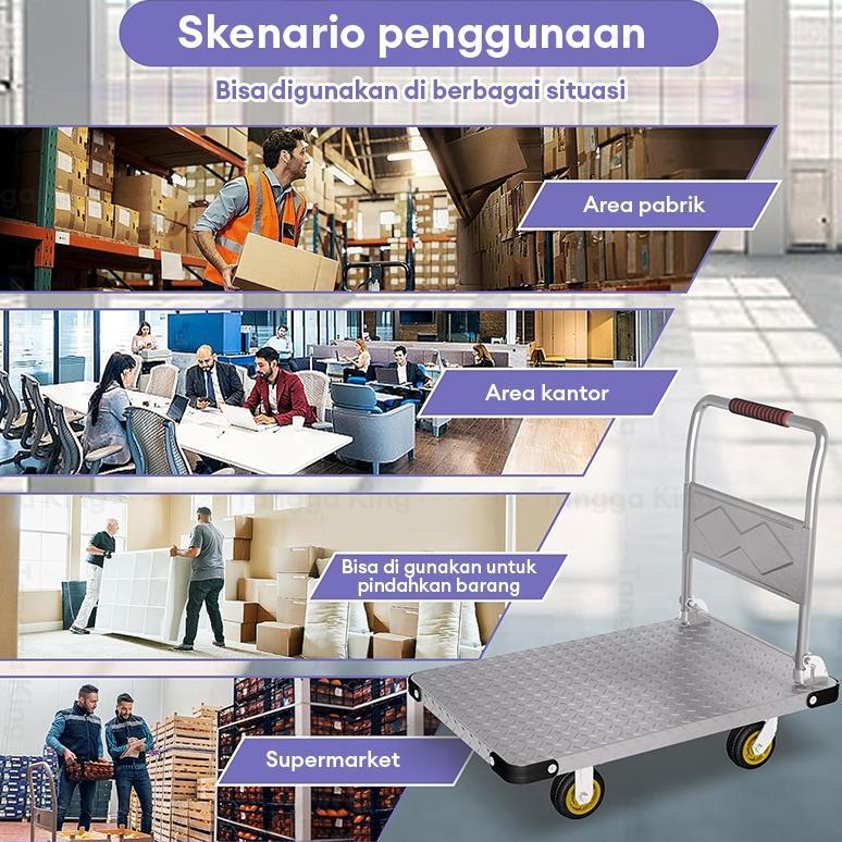 Reaim Troli Barang Lipat troli lipat portable Besi 1000 Kg Besi Troli Baja Kuat Tebal Roda Troli