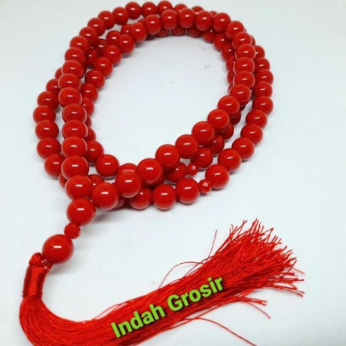 Promo TASBIH BATU MARJAN ORIGINAL 10MM 99BUTIR Merah Muslim COD