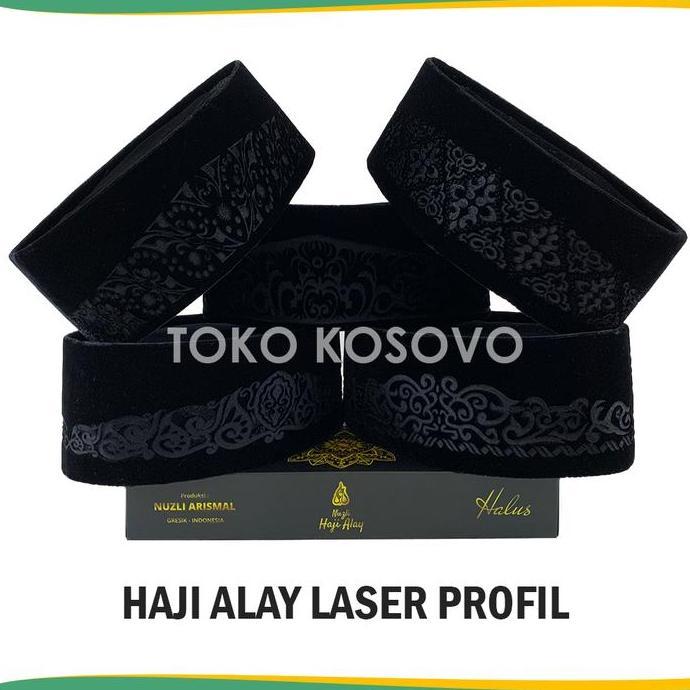 Promo Songkok Premium HAJI ALAY LASER AC Tinggi 9 Cm Peci Sholat Pria Dewasa Hitam Motif Kopiah Shal