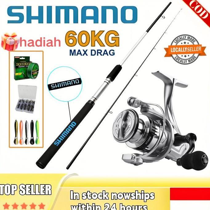 ShimanoSet Pancing Lengkap - Joran 2 Bagian Portable & Reel Berputar Awet Cocok Untuk Pancing Laut A