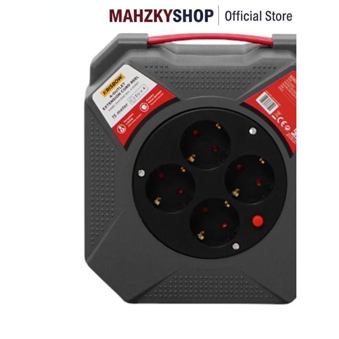 Krisbow 15 mtr Kabel Roll - Abu-Abu Extension Cable Kabel Gulung Power Reel Kabel Listrik Cable Roll