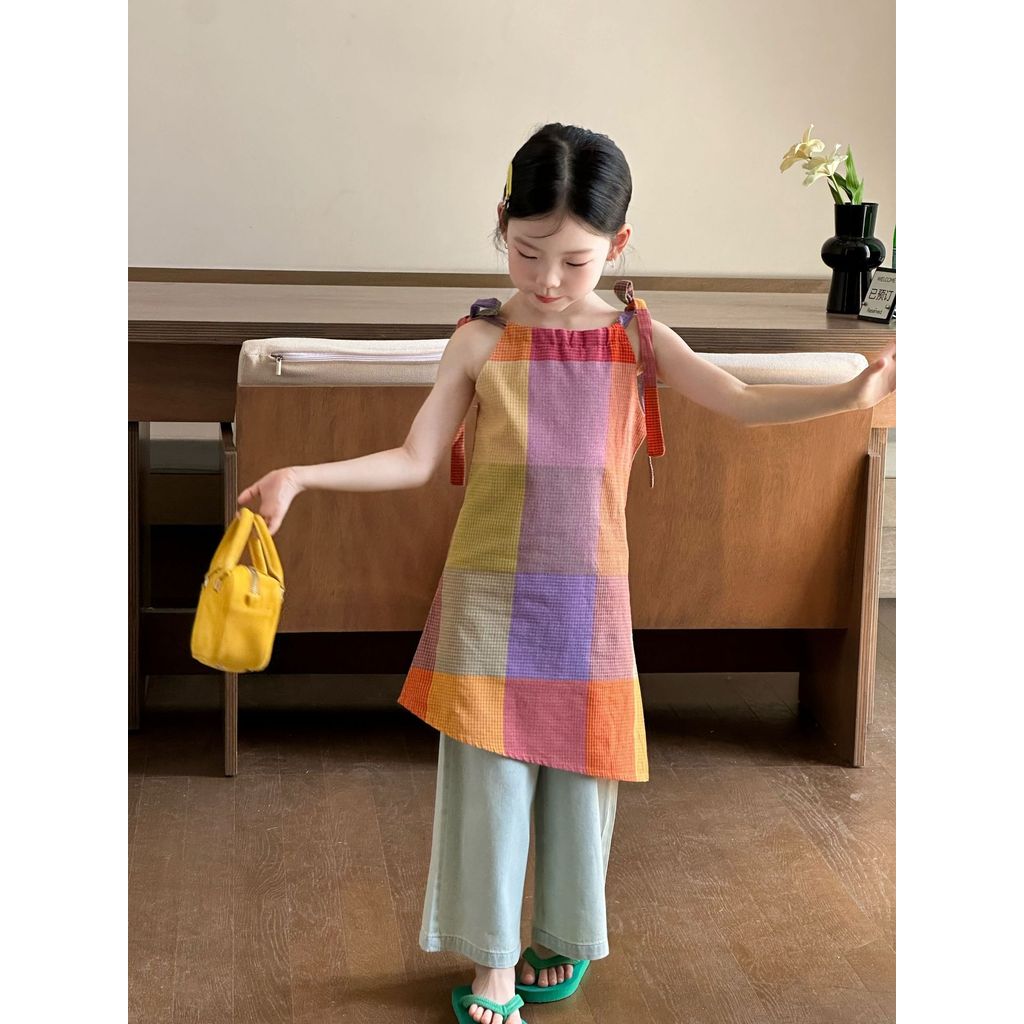 [COD]Gaun kamisol kotak-kotak anak perempuan pakaian anak-anak baru