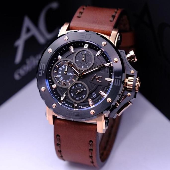 Promo ORIGINAL Jam Tangan Pria Alexandre Christie Collection AC 9205 / AC9205 / 9205 Leather kulit q