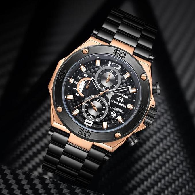 Promo Buy 1 Get 1  Evans Jayden Jam Tangan Pria EJ 9839 Rantai Stainless Steel Chronograph Kaca Sapp